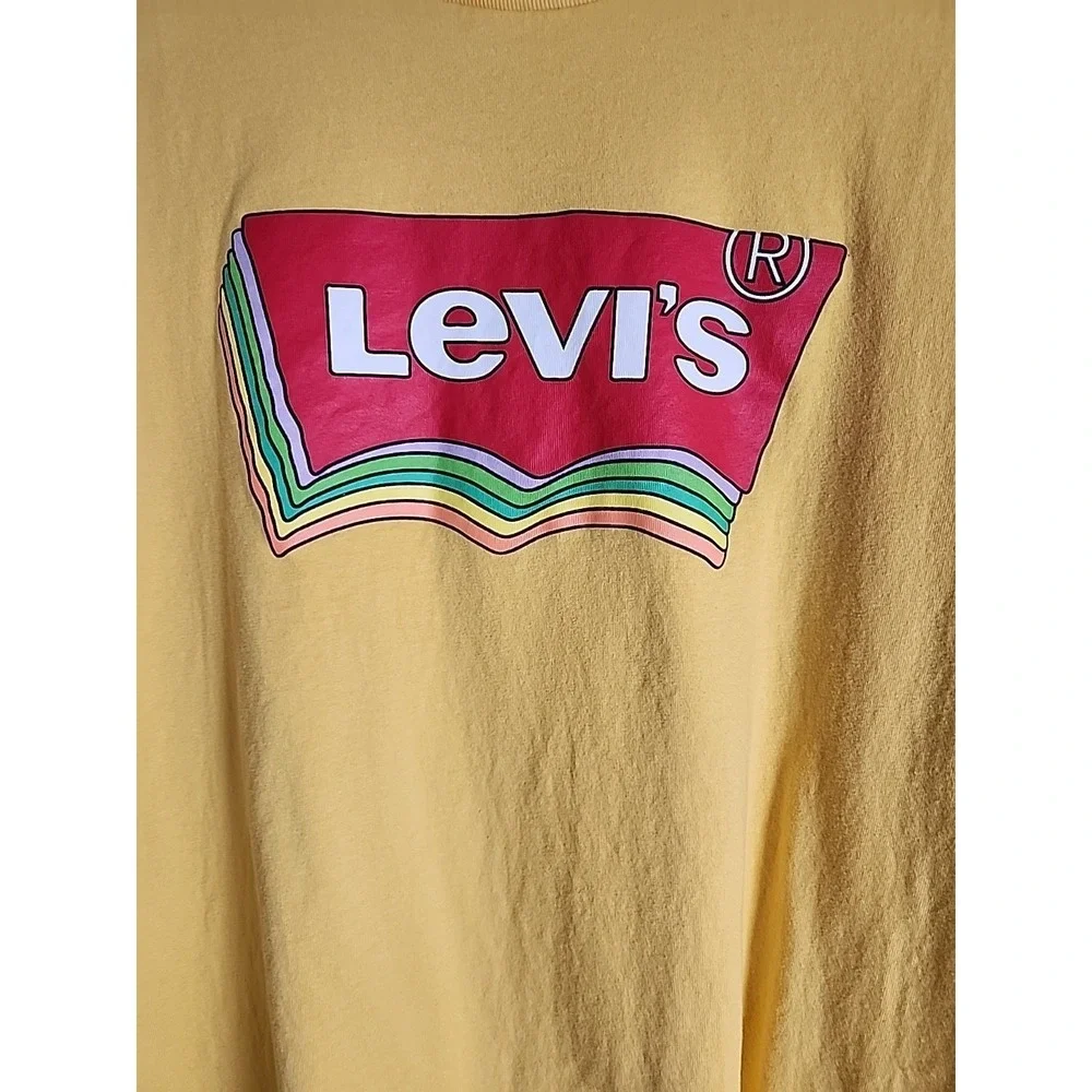 VTG Y2K Levi's 3XL 100% Cotton YELLOW Multicolor Logo Box Tee Short Sleeve Retro